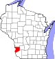 Map of Wisconsin highlighting Crawford County.svg