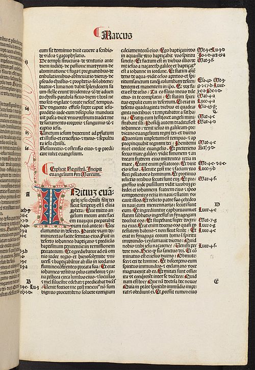 Page from Mark in a Latin Bible dated 1486 (Bodleian Library, Oxford)
