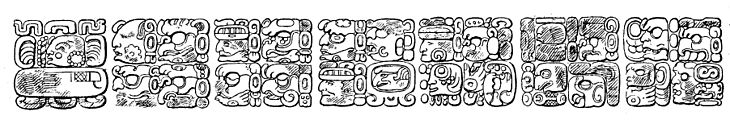 Fig. 70. Initial Series, showing head-variant numerals and period glyphs, from Zoömorph G at Quirigua.