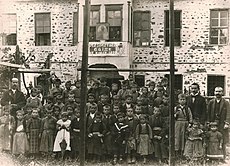 Students in front of the first officially recognized Albanian school in modern Albania, in 1899.