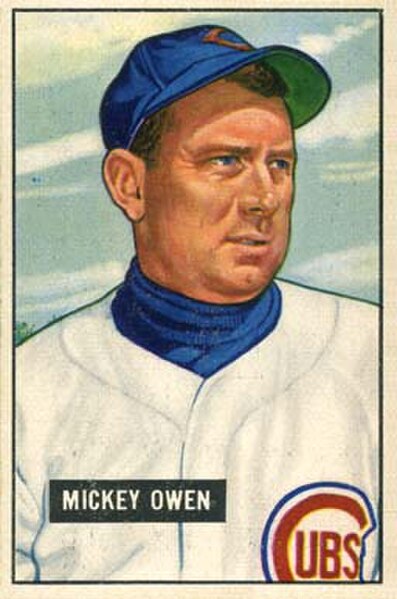 One strike away from winning Game 4, Mickey Owen dropped a third strike on Tommy Henrich, and Yanks rallied to win 7–4.