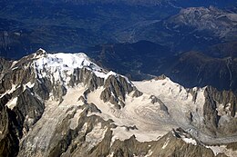 Aerial view of the south-eastern side of Mont Blanc, taken on a commercial flight