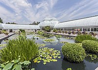 Enid Haupt Conservatory and lily pool, New York Botanical Garden