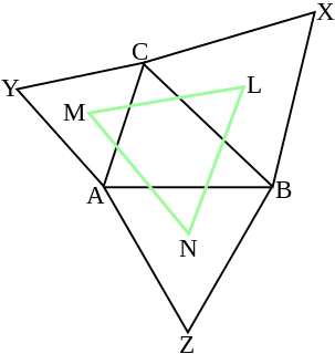 Napoleons theorem On lines connecting the centres of equilateral triangles built on the sides of a triangle