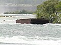 stranded barge about to the falls