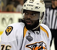 P. K. Subban during the 2017 Stanley Cup Finals. The Predators traded Shea Weber to the Montreal Canadiens for Subban in 2016.