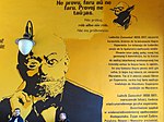 Mural of founder of Esperanto, Ludwik Zamenhof, with note in Esperanto in Warsaw, Poland