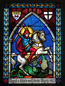 Saint George and the Dragon on a stained glass window similar to the one Tristan destroys in the film