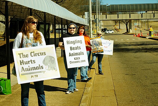 Activists protesting outside the Ringling Brothers Barnum and Bailey Circus at the Civic Coliseum in Knoxville, Tennessee