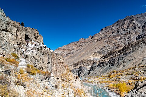 Wide shot of the Tsarap Valley near Phugtal Gompa