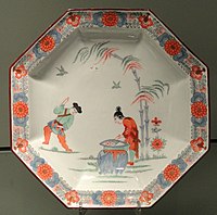 Du Paquier manufactory plate with shiba onko design, hard-paste porcelain with overglaze enamels. c. 1750