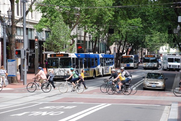 The transit mall in Portland, Oregon.