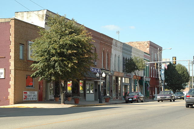 View of north historic Main Street district in Princeton, Illinois