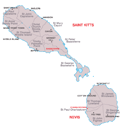 Wewengkon kagaréjaan di Saint Kitts jeung Névis.