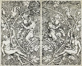 5. Nymphes et satyres dans un motif de vigne, estampes pour papier paint, Minneapolis Institute of Art, c. 1520-1525.