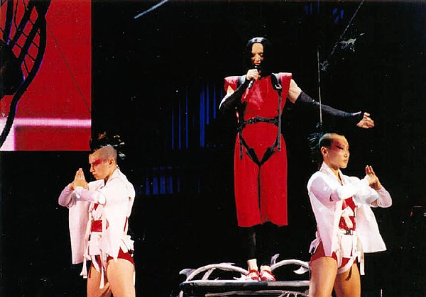 Madonna performing promotional single "Sky Fits Heaven", during the Drowned World Tour in 2001