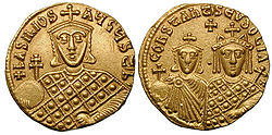 Златен солид с изображение на Василий I и Евдокия Ингерина