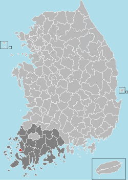 木浦市在韩国及全罗南道的位置