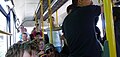 English: The interior of Southern Vectis 314 Wedge Rock (HW54 BUV), a Dennis Dart SLF/Plaxton Pointer MPD, at it waited for departure time in Newport, Isle of Wight bus station, on route 1. The Sunday evening frequency is only every 15 minutes, although in this case it could have done with being more frequent. The bus was absolutely packed, the driver having to stop people getting on as it was too full. I was actually sat in the bus' offside luggage rack when I took this photo.