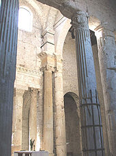 Physical Christianization: the choir of San Salvatore, Spoleto, occupies the cella of a Roman temple. Spoleto SSalvatore Presbiterio1.jpg