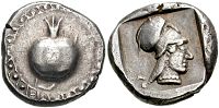 Στατήρας του 5ου αιώνα π.Χ., αναπαράσταση ροδιού και της Αθηνάς