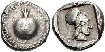 Statère de Sidé, v. 460-430 av. J.-C., représentant la tête d'Athéna et une grenade.