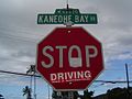 Stop sign, with modification, Kanaohe Bay Drive, Oahu, Hawaii