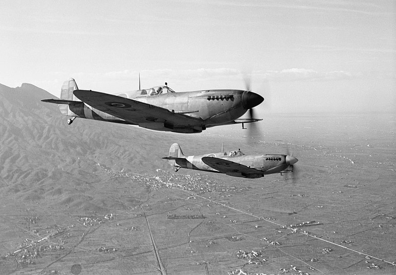 File:Supermarine Spitfire Mk IXs of No. 241 Squadron RAF return to their base at Madna, south-east of Campomarino, Italy, after a weather reconnaissance sortie over the Anzio beachhead, 29 January 1944. CNA2499.jpg