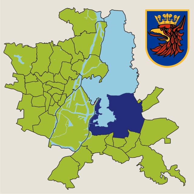 Stadsdelen Dąbies läge i Szczecin.