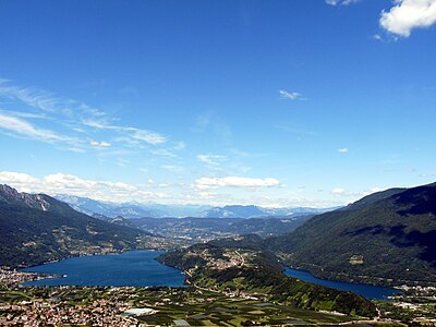 view of Tenna between lake Caldonazzo (on the left) and lake Levico (on the right).