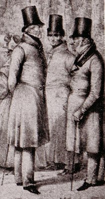 Вицлебен (в центре) с маркизом Мезоном (справа) и генералом Добшютцем (слева) на встрече в Бад-Теплице, 1832
