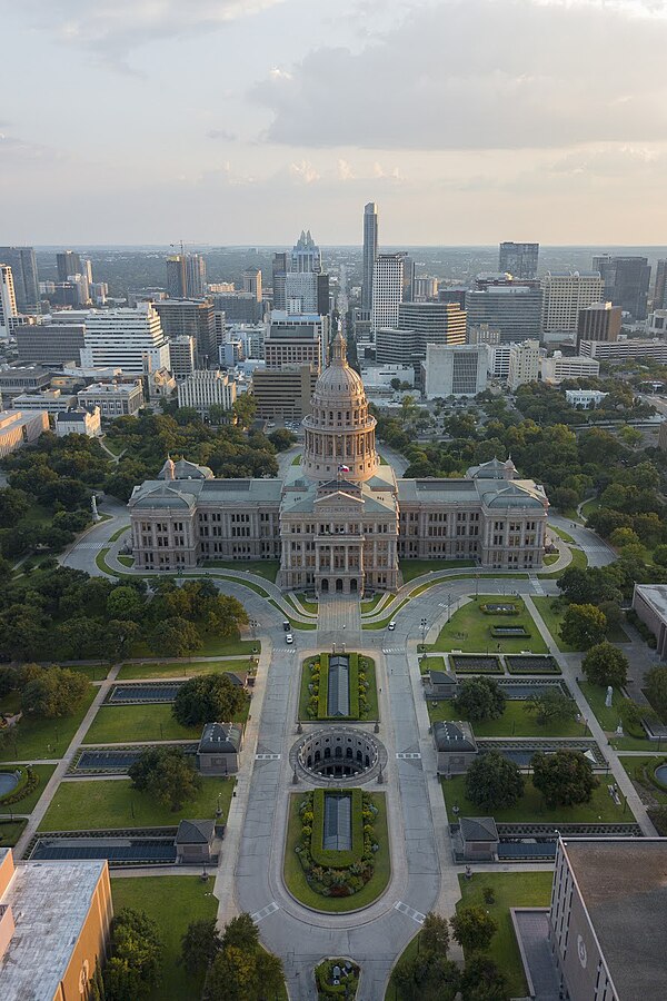 Aerial view of the Capitol extension, featuring the skylights and the inverted rotunda.