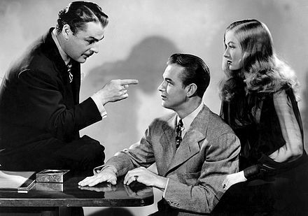 Promotional photo for The Glass Key (1942); fltr: Brian Donlevy, Ladd, and Veronica Lake