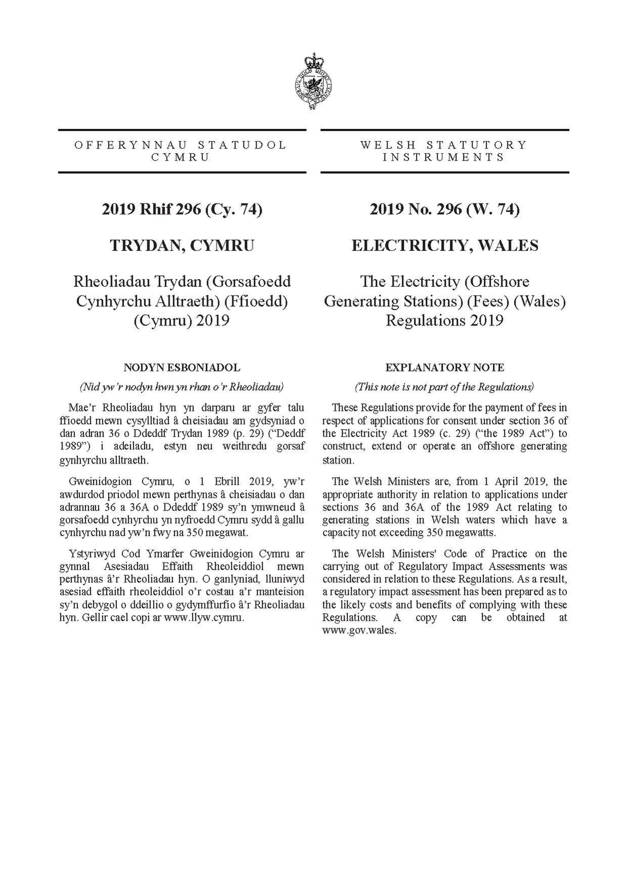 File The Electricity Offshore Generating Stations Fees Wales Regulations 19 Wsi 19 296 Qp Pdf Wikimedia Commons