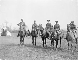 Brig-Gen James Heriot-Maitland, commander of 98th Brigade, with officers of 1st Bn Middlesex Regiment near Cassel, 25 April 1918. The German Spring Offensive, March-july 1918 Q9057.jpg