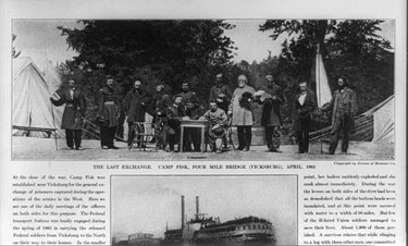 POW Camp Fisk, Four Mile Bridge, Vicksburg, Mississippi April 1865. The Last exchange. Camp Fisk, Four Mile Bridge (Vicksburg), April, 1865 LCCN90709414.jpg