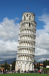 The Leaning Tower of Pisa, where according to legend Galileo performed an experiment about the speed of falling objects The Leaning Tower of Pisa SB.jpeg