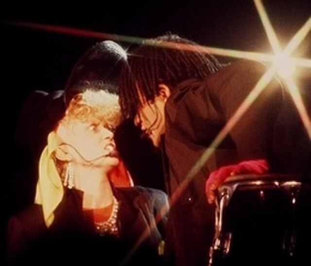 Alannah Currie (left) and Joe Leeway (right), performing in 1984