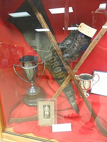 Blueshirts' championship banner on display at International Hockey Hall of Fame along with items Harry Cameron used Toronto NHA banner and Harry Cameron artifacts at IHHOF.JPG