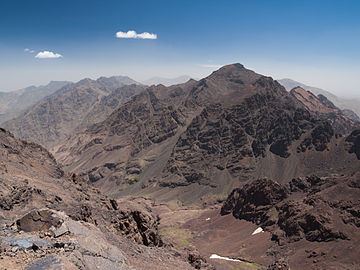 Jebel Toubkal from nearby peak Afella (Jbel Ouanoukrim)