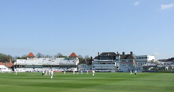 Trent Bridge cricket ground (2007 photograph). The main pavilion appears much as it did in Larwood's day.