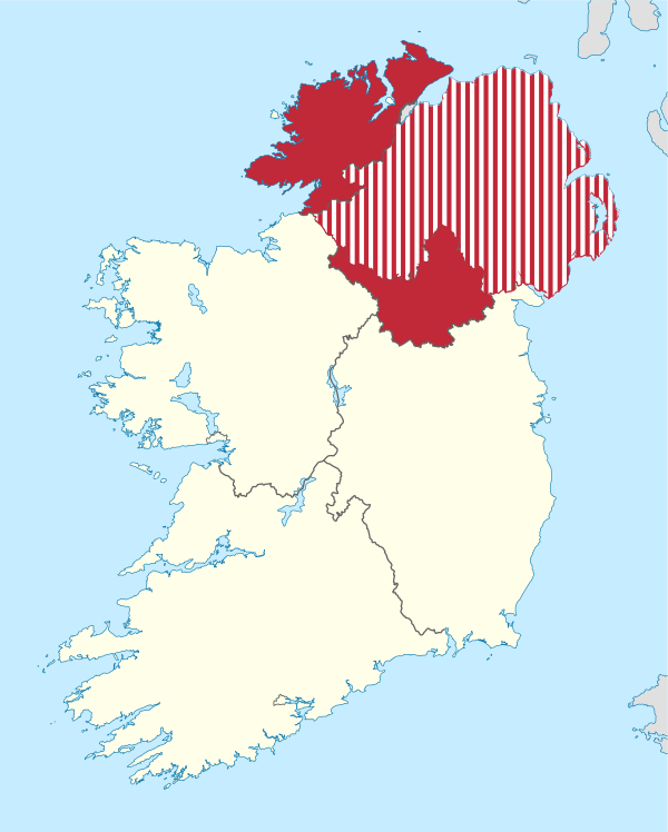 Ulster in Ireland and Northern Ireland.svg