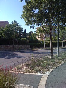 Une rue du nouveau quartier de Saint-Philippe, Sophia Antipolis, Biot.