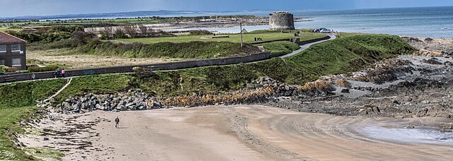 Balbriggan Beach with Martello tower in the background