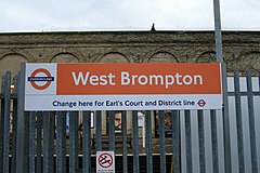 London Overground branded sign at West Brompton Station.