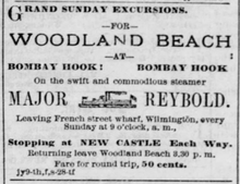 July 15, 1880 advertisement for steamboat excursions to Woodland Beach, Delaware.