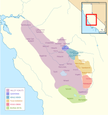 Map of Yokuts with dialects indicated