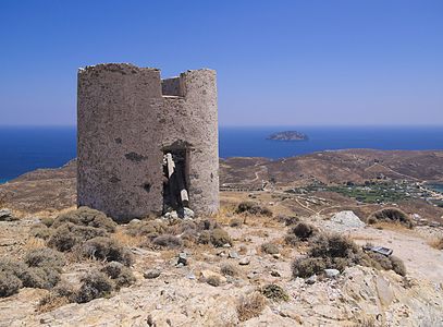 Abandoned windmill at the Chora of Serifos, below the castle