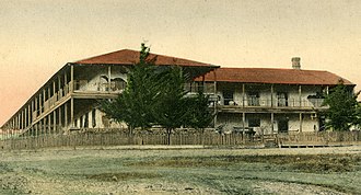 Built in 1836, the Vallejo Adobe at Rancho Petaluma was the largest privately-owned adobe in California. 06824-Petaluma-1905-The Old Adobe Fort-Bruck & Sohn Kunstverlag (cropped).jpg