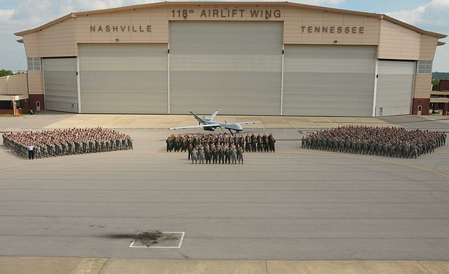 Personnel of the 118th Wing with an MQ-9 Reaper at Berry ANGB